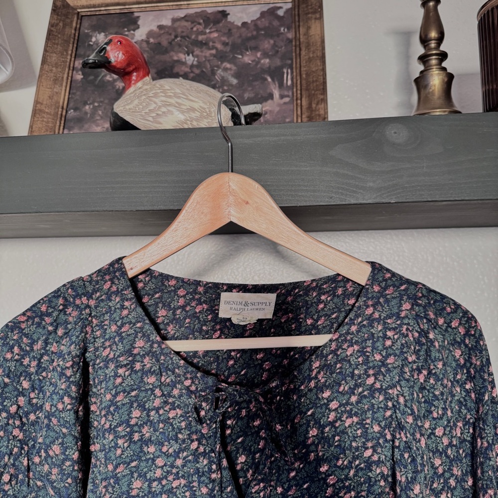 Ralph Lauren Denim & Supply Boho Peasant Tassel Green Floral Women’s S Blouse - Picture 6 of 8